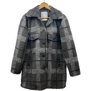 NVLT Teddy Sherpa Jacket Coat Women XS Oversized Gray Plaid Cozy Urban Outdoors